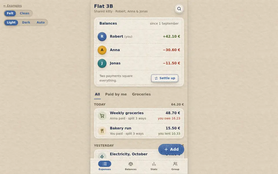 Shared expenses app example